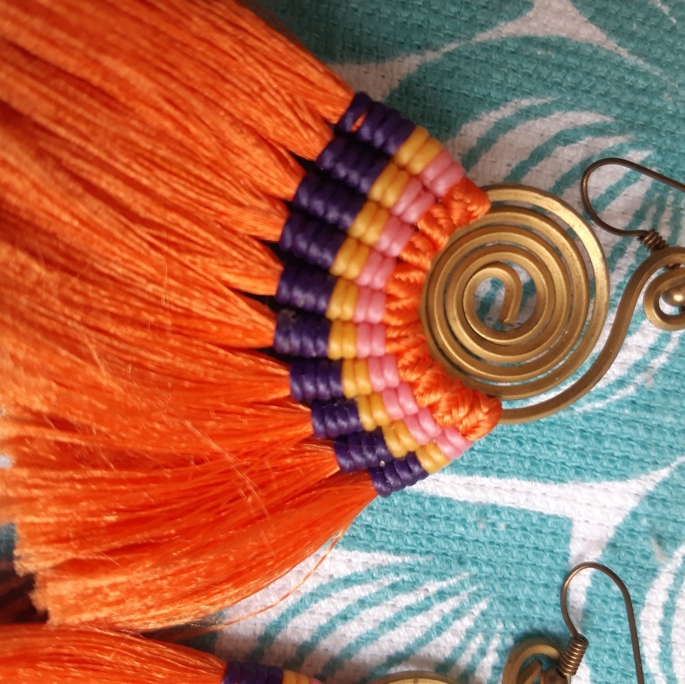 Bright Orange Tassel Earrings